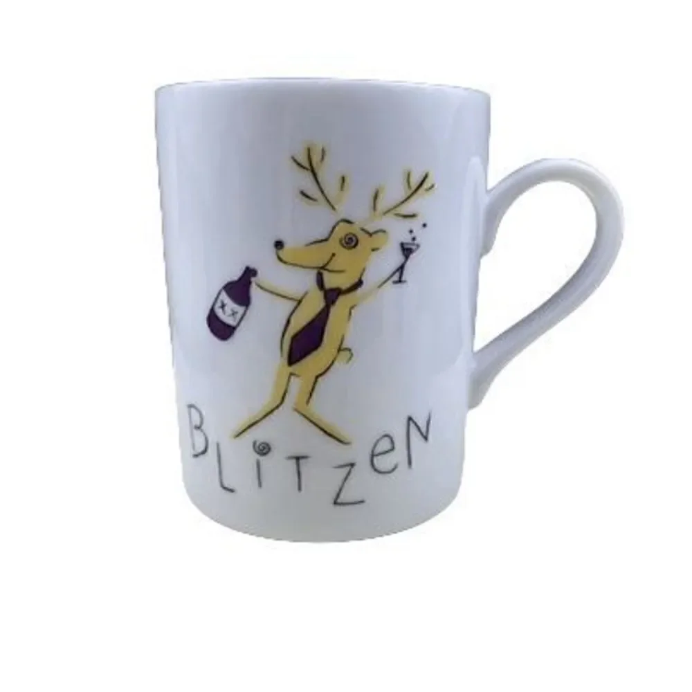 Pottery Barn Reindeer Set of 4 Mugs Cupid, Comet, Donner, and Blitzen Christmas